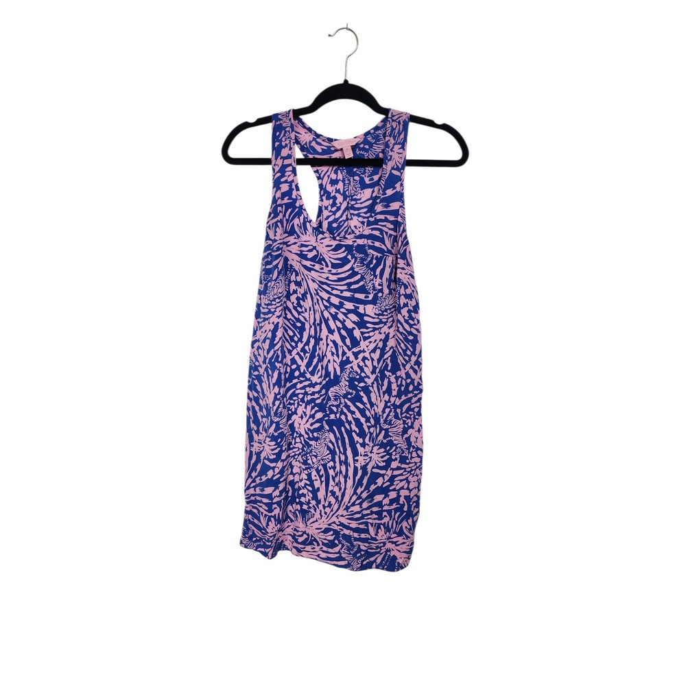Lilly Pulitzer Silk Tank Top Women Medium Blue Pink Excellent